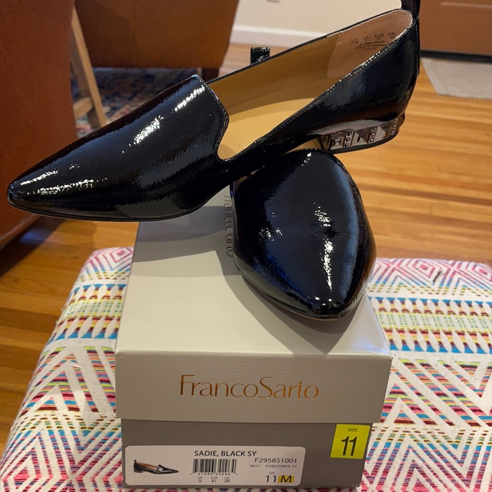 Franco Sarto women sz11us blk patten leather shoes